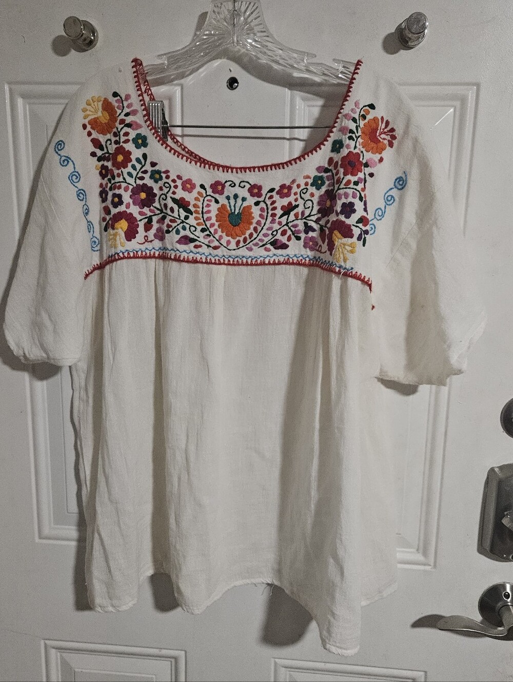 El Interior Mexican Cotton Embroidered Blouse Medium Large